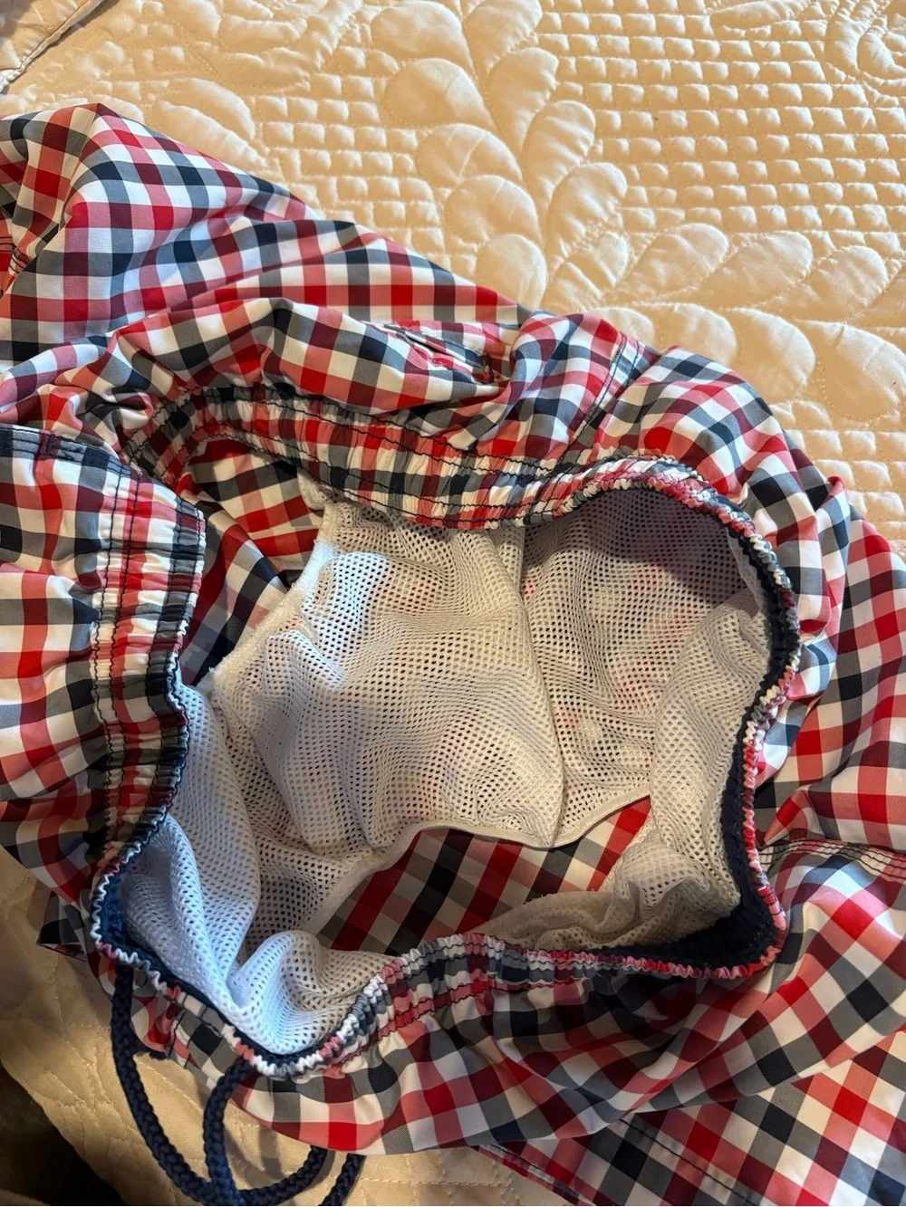 H&M Men's Gingham Swim Trunks Plaid Red White Blue size M